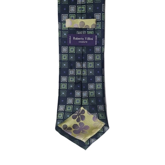 Roberto Villini Couture Navy Green Tie 100% Silk 66.5"x3.75" EUC - Picture 3 of 5